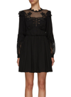 Self-portrait Black Viscose Chemical Lace Bib Mini Dress In Black