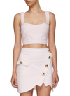 Self-portrait Sweetheart-neck Cropped Denim Top In Pink