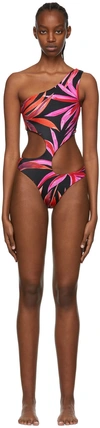 Louisa Ballou Black Recycled Nylonone-piece Swimsuit In Lunar Bloom Pink