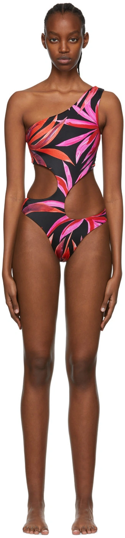Louisa Ballou Black Recycled Nylonone-piece Swimsuit In Lunar Bloom Pink