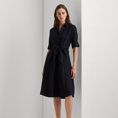 Ralph Lauren Linen Shirtdress In Lauren Navy