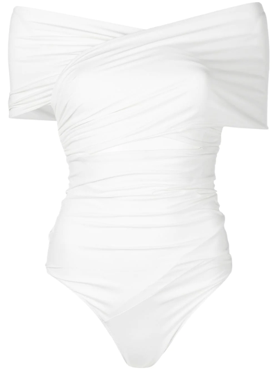 Fleur Du Mal White Criss Cross Bodysuit In Ivory