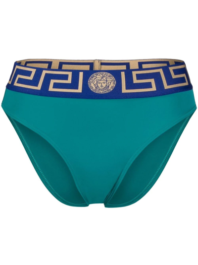 Versace Greca Band High Waisted Bikini Bottom In Green