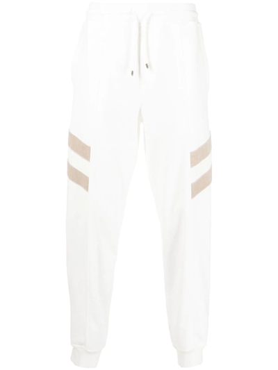 Brunello Cucinelli Contrast Stripe Fleece-back Cotton Sweatpants In Bianco