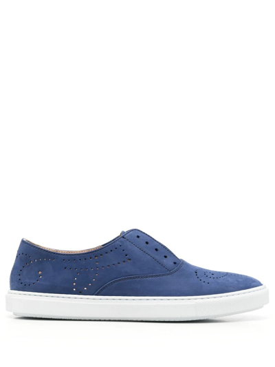 Fratelli Rossetti Perforated Laceless Leather Loafers In Blue