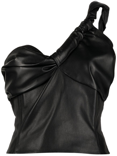 The Mannei Colmar Leather One-shoulder Top In Black