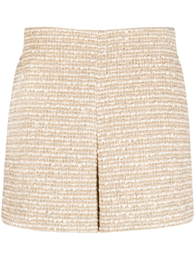 Valentino Metallic Tweed Fitted Shorts In Gold/ivory