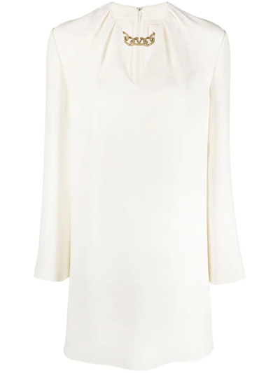 Valentino Chain Collar Crepe Shift Mini Dress In White