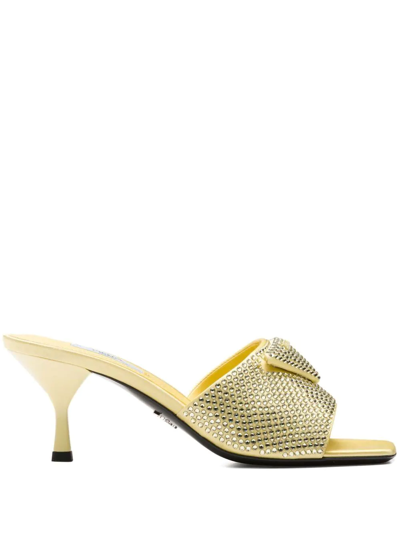 Prada Crystal Embellished Open-toe Mules In Yellow