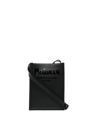 Alexander Mcqueen Graffiti Edge Logo-print Shoulder Bag In Black