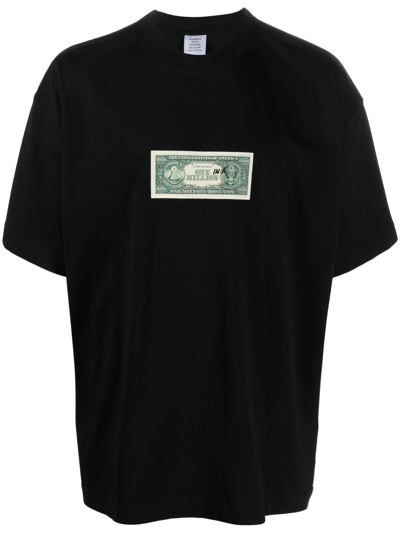 Vetements Dollar-print Cotton T-shirt In Black