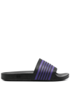 Needles Black & Purple Track Line Shower Sandals In Black