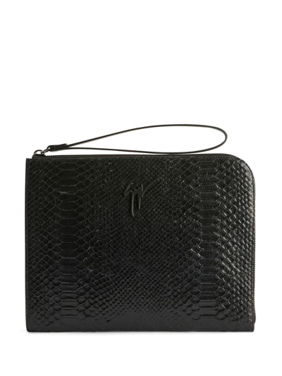 Giuseppe Zanotti Fabian Snakeskin-effect Clutch Bag In Black