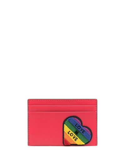 Furla Embroidered-slogan Leather Wallet In Red