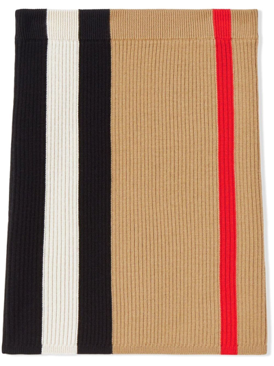 Burberry Striped Rib Knit Wool Skirt In Brown