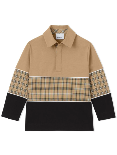 Burberry Kids Beige & Black Check Gerry Polo In Archive Beige