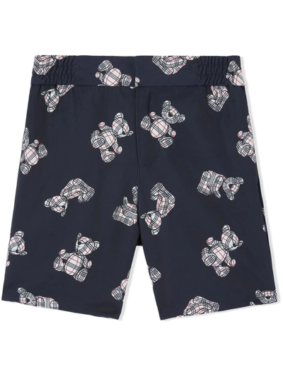 Burberry Kids' Blue Shorts For Boy With Iconic White Teddy Bear In Midnight Ip Pat