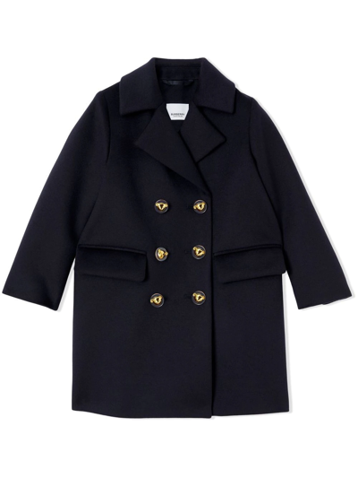 Burberry Kids' Scarf-detailed Double-breasted Coat In Blue