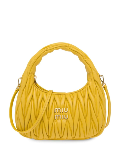 Miu Miu Mini Wander Matelassé Shoulder Bag In Yellow