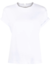 Brunello Cucinelli Stretch Cotton Jersey T-shirt With Precious Faux Layering In White