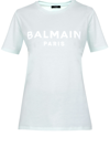 BALMAIN LIGHT-BLUE T-SHIRT WITH WHITE LOGO