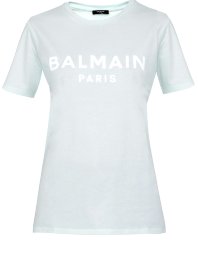 Balmain Light-blue T-shirt With White Logo In Azzurro/bianco
