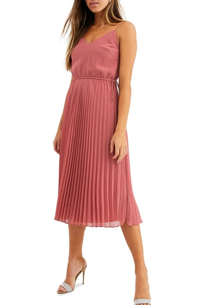 Asos Design Pleated Cami Midi Dress With Drawstring Waist In Dark Pink