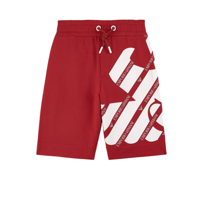 Emporio Armani Kids Red Logo Stretch-cotton Shorts