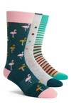 Nordstrom Rack Cushioned Patterned Crew Socks In Teal Abyss Flamingo