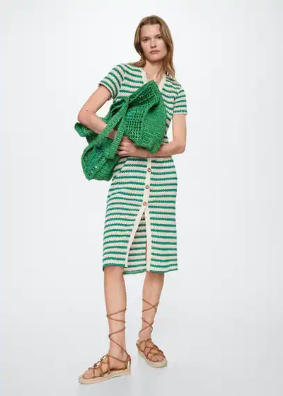 Mango Striped Jersey Dress Green | ModeSens