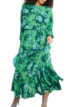 Asos Design Drape Bow Back Midi Dress In Floral Print-multi In Green Multi
