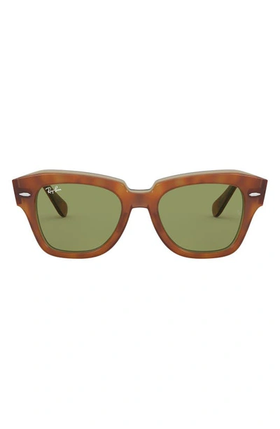 Ray Ban State Street 49mm Square Sunglasses In Havana Beige/ Green