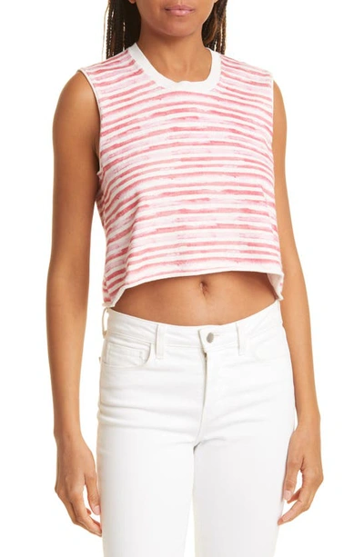 Atm Anthony Thomas Melillo Stripe Cotton & Cashmere Sleeveless Sweater In French Rose Combo