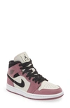 Jordan Air  1 Mid Se Sneaker In Mulberry/ Black/ Light Bone