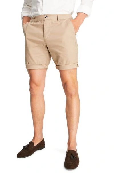 Asos Design Skinny Chino Shorts In Stone-neutral