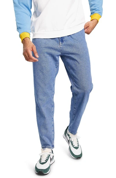 Asos Design Double Pleat Jeans In Light Blue-blues