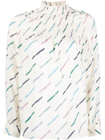 Karl Lagerfeld Logo-print Silk Blouse In Neutrals