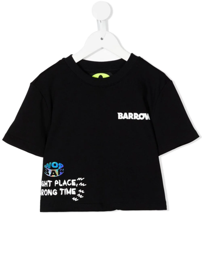 Barrow Kids' Cropped Logo-print Cotton T-shirt In Schwarz