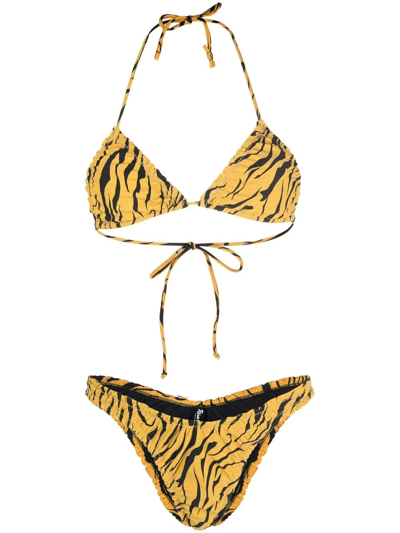 Reina Olga Tiger-print Halterneck Bikini In Brown