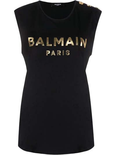 Balmain Logo-print Sleeveless T-shirt In Schwarz