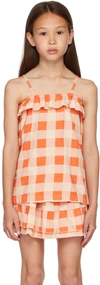 Repose Ams Kids Orange Ruffle Dress In Tango Bb Check