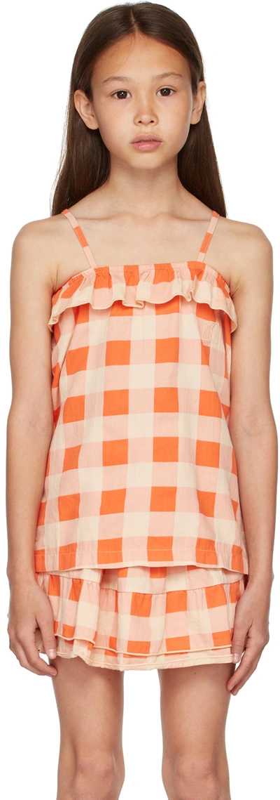 Repose Ams Kids Orange Ruffle Dress In Tango Bb Check