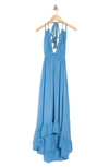 Boho Me Open Back Plunge Neck Ombre Halter Dress In Medit Blue