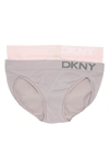 Dkny Rib Knit Brief Panties In Pearl Cream/ Jet