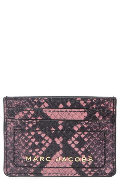 Marc Jacobs Snakeskin Print Leather Card Case In Dusty Rose Multi