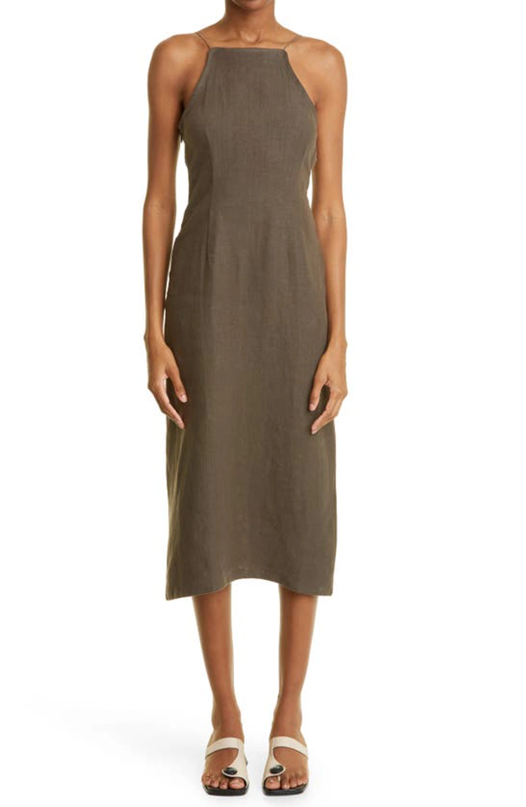 Paloma Wool Maleek Spider Web Embroidered Linen Midi Dress In Smoke Green |  ModeSens
