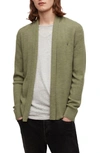 Allsaints Mode Slim Fit Wool Cardigan In Moss Green