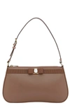 Ferragamo Vara Bow Leather Baguette Shoulder Bag In Brown