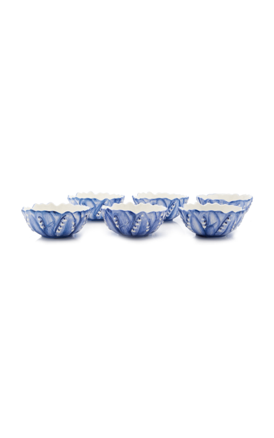 Moda Domus Set-of-six Lily Of The Valley Ceramic Cereal Bowls In Green,blue