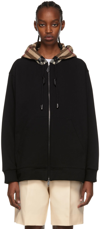 Burberry Poulter Check Hood Cotton Zip Hoodie In Black